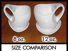 Visual size comparison of 8 oz. and 12 oz. mugs.